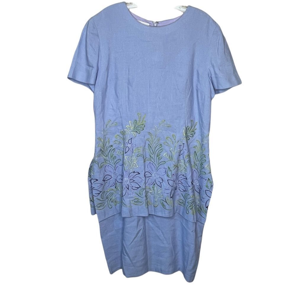 Vintage Maggy London Linen Blend Embroidered Dress